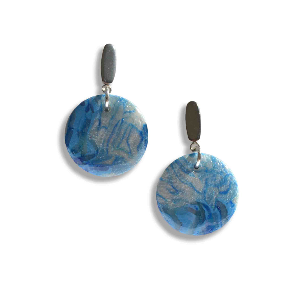 Blue horizon marbled drop earrings with stainless steel studs