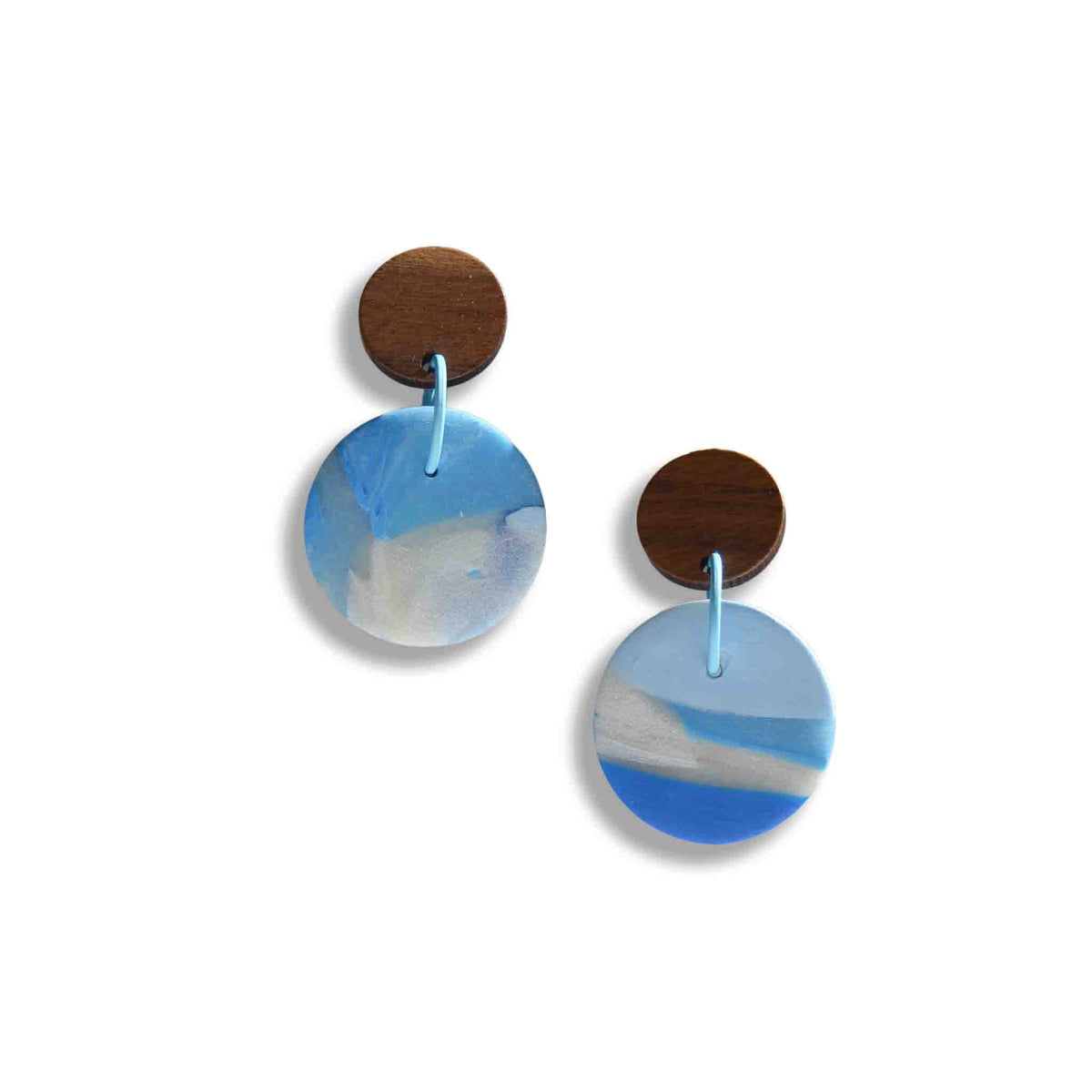 Blue horizon circular drops with wooden studs