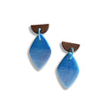 Blue horizon drop earrings with half moon wooden studs