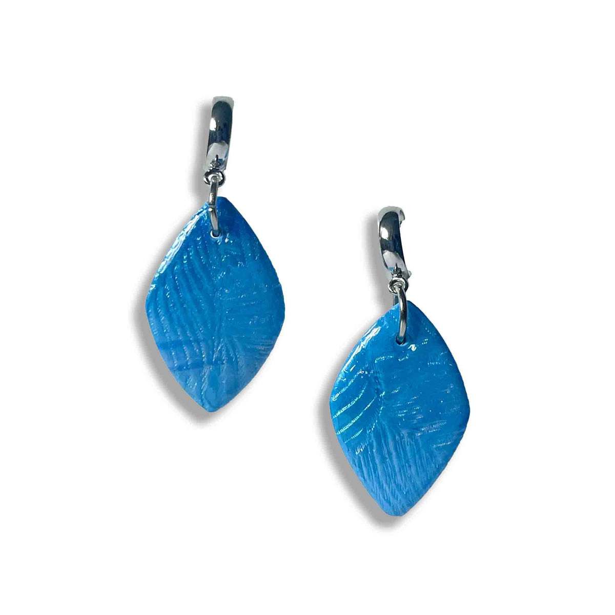 Blue horizon leaf huggie hoop drop earrings