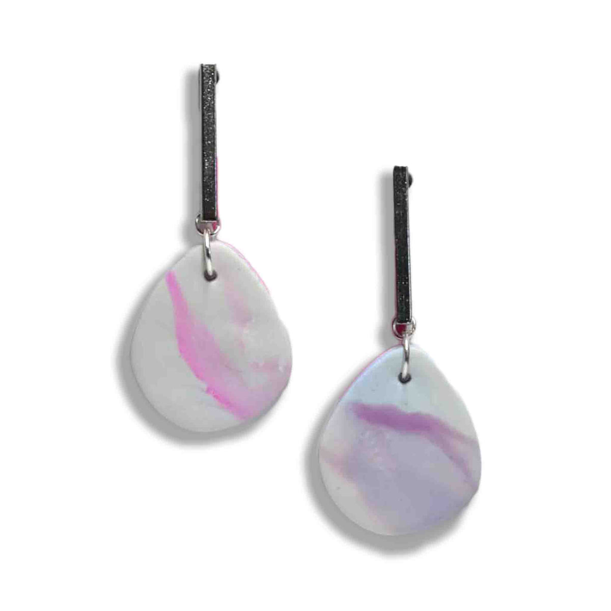 Daydream pink and lilac dangle earrings with stainless steel bar studs