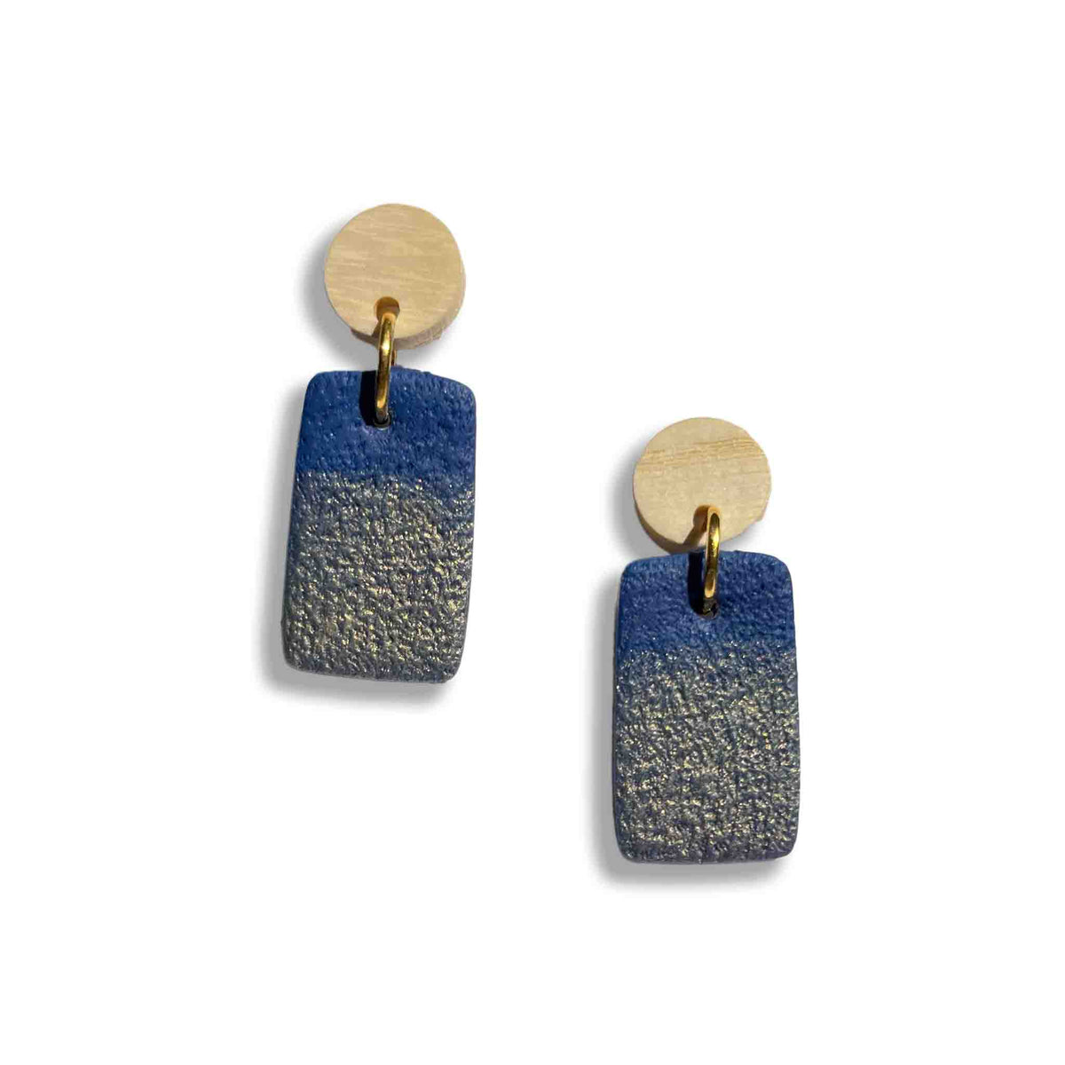Daydream navy and gold dangle earrings with wooden studs