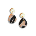 Earth marbled earrings with wooden studs
