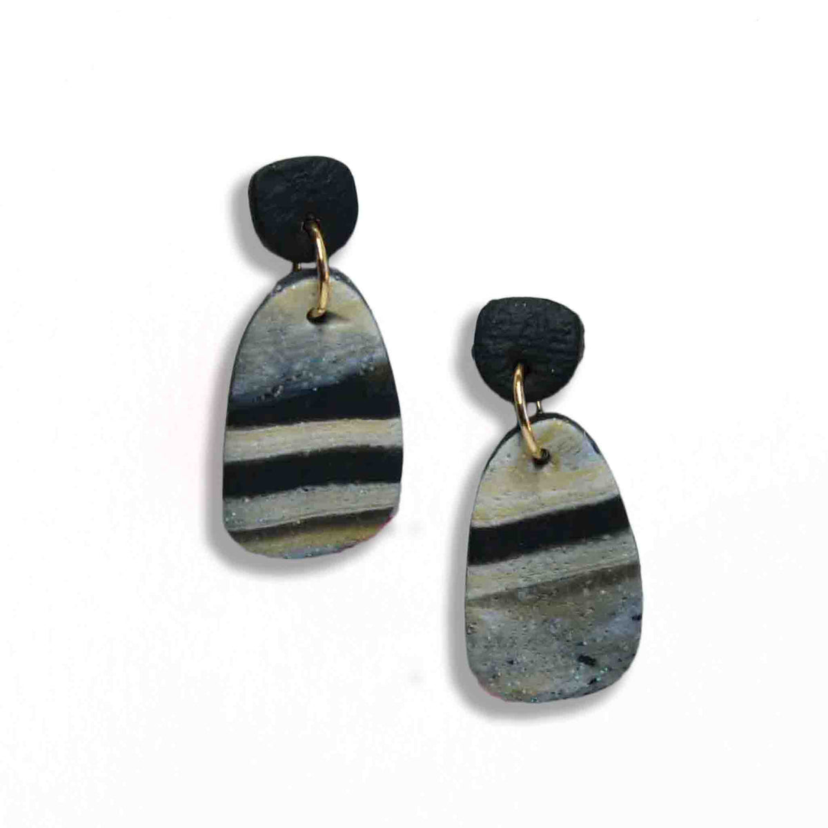 Earth stone dangle earrings with black textured studs