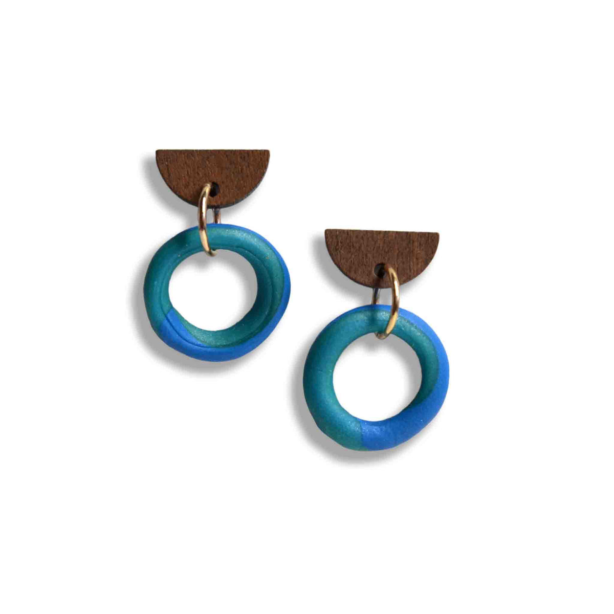 Earth ocean hoops with wooden studs