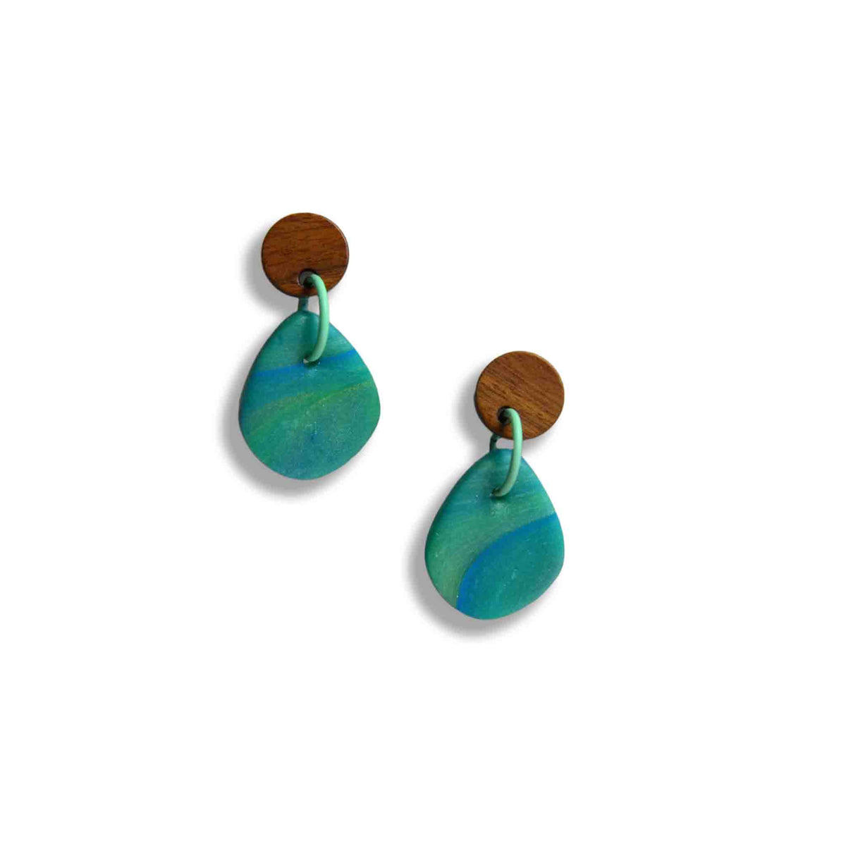 Earth Ocean drop earrings with wooden studs