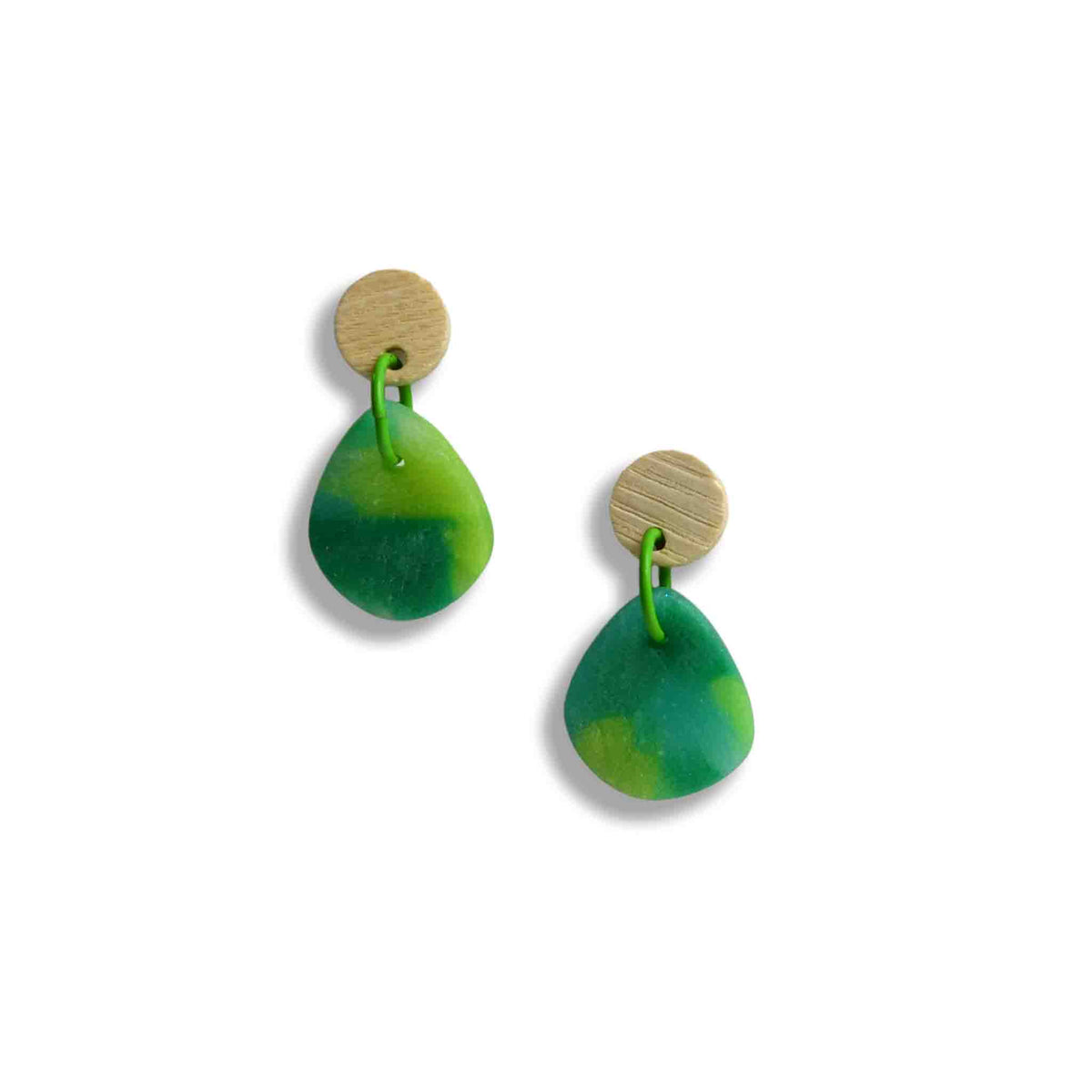 Earth green dangle earrings with light wooden stud
