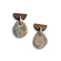 Earth decoupage teardrop earrings with wooden stud