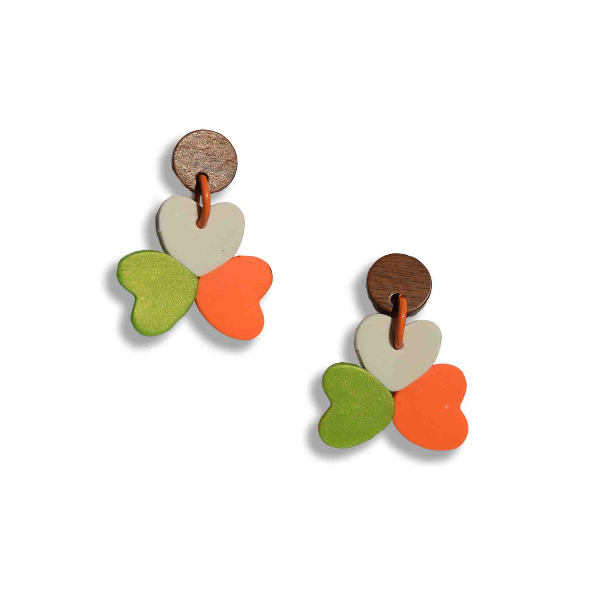 Shamrock earrings with wooden studs
