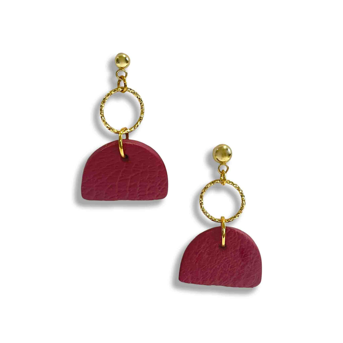 Burgundy half moon earrings with gold studs