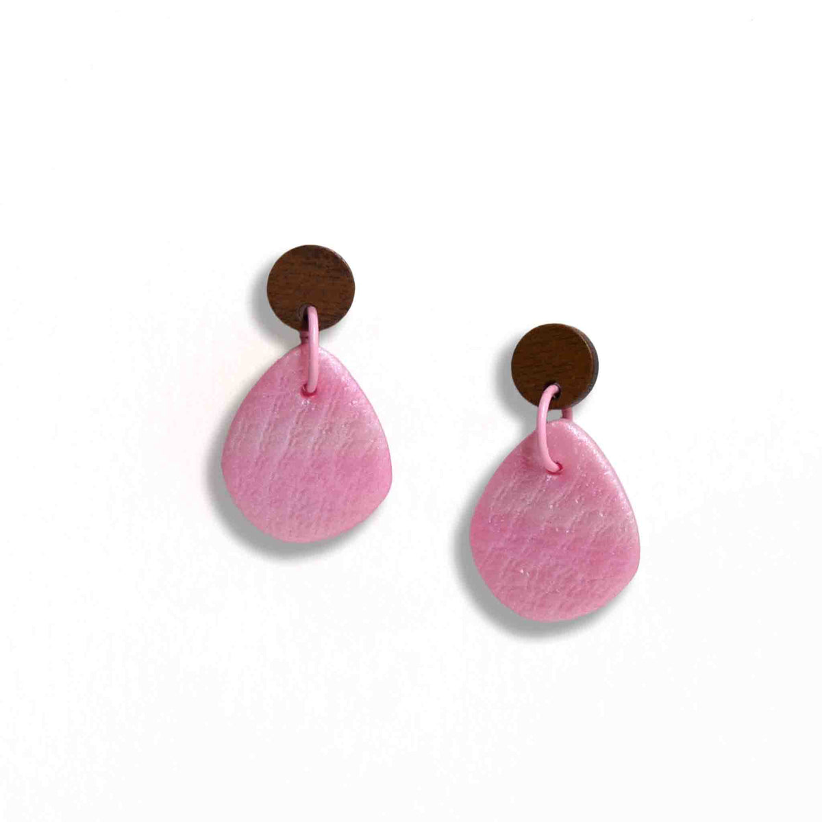 Pretty in pink dangle earrings with wooden studs