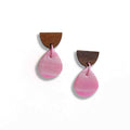 Pretty in pink drop earrings with wooden half moon stud