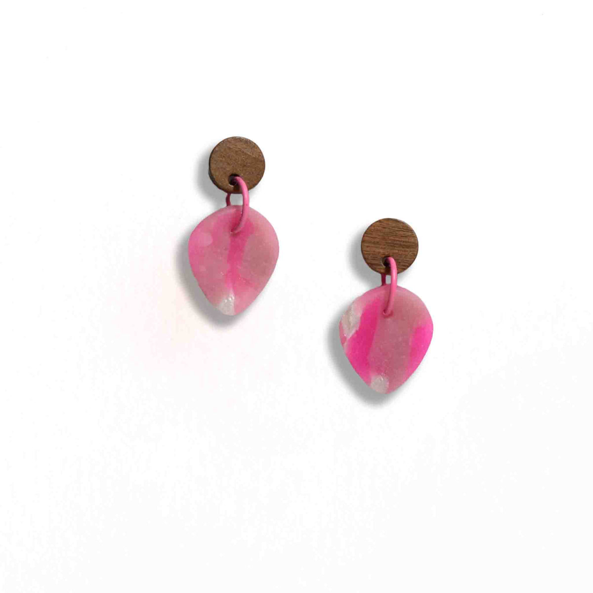 Pretty in pink translucent drop earrings with wooden stud