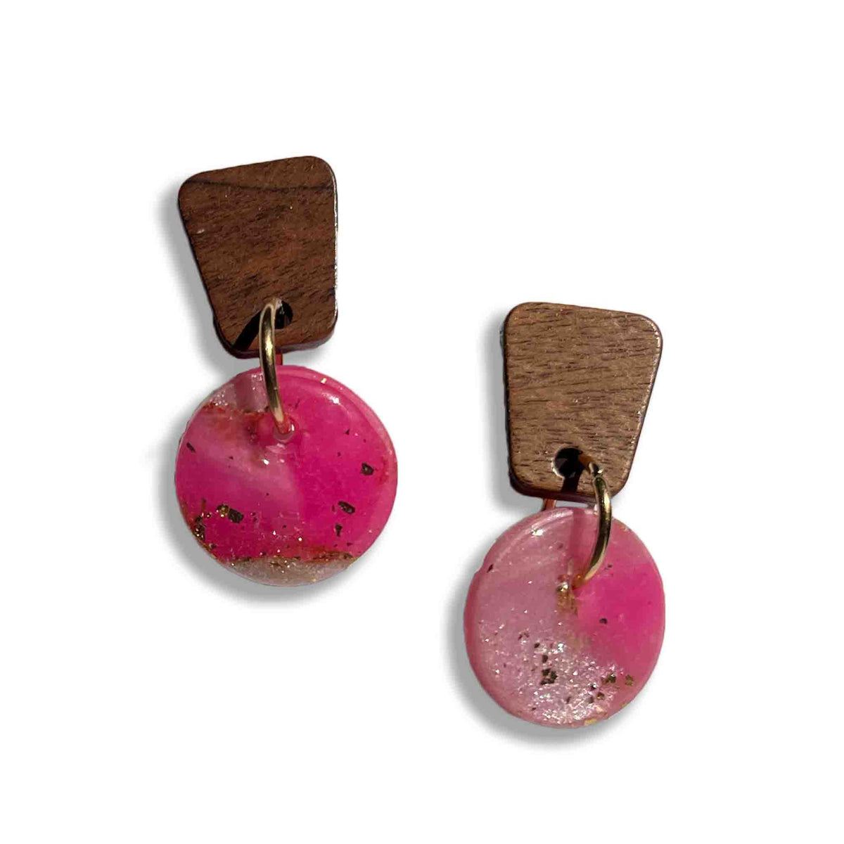 Pretty in pink wooden stud dangle earrings
