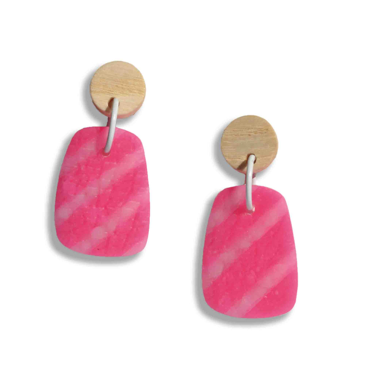 Pretty in pink stripy drop earrings with wooden studs