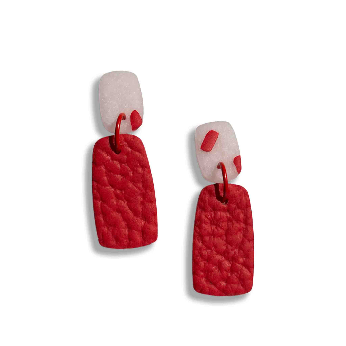 Red and white terrazzo earrings with translucent white studs