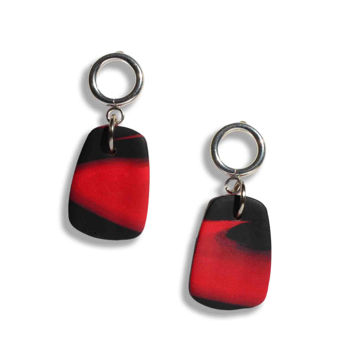 Raven and rose, red and black abstract drop earrings