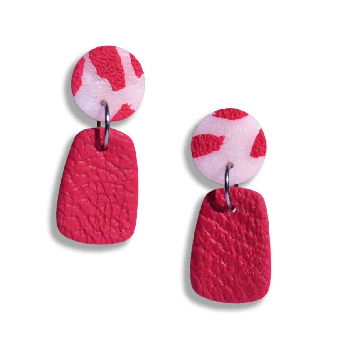 Red and white terrazzo drop earrings with textured red pendant