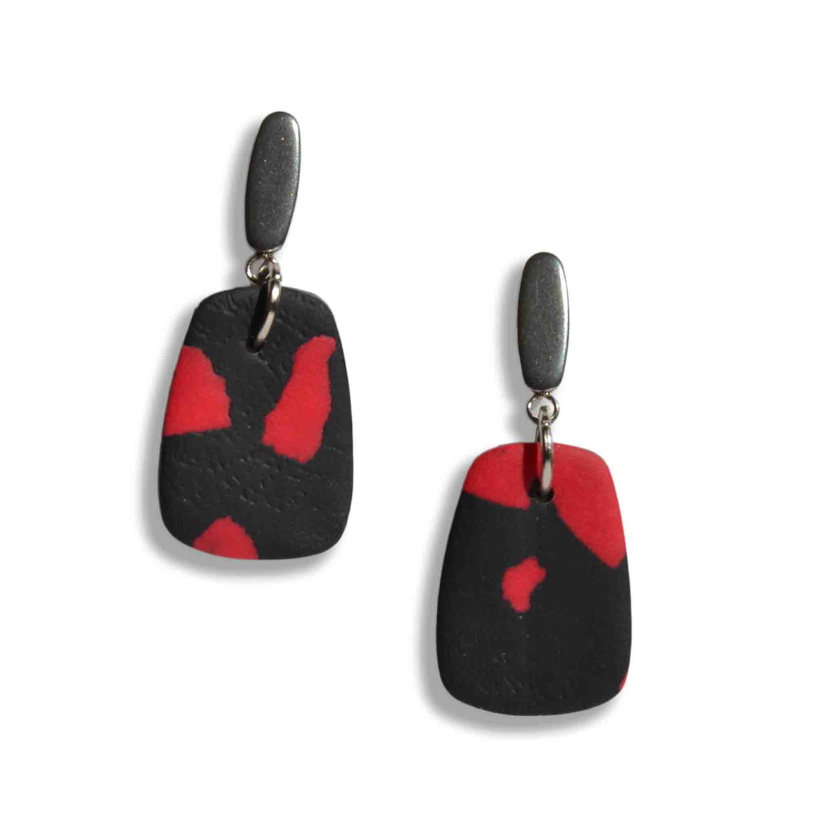 Raven and rose red and black drop earrings