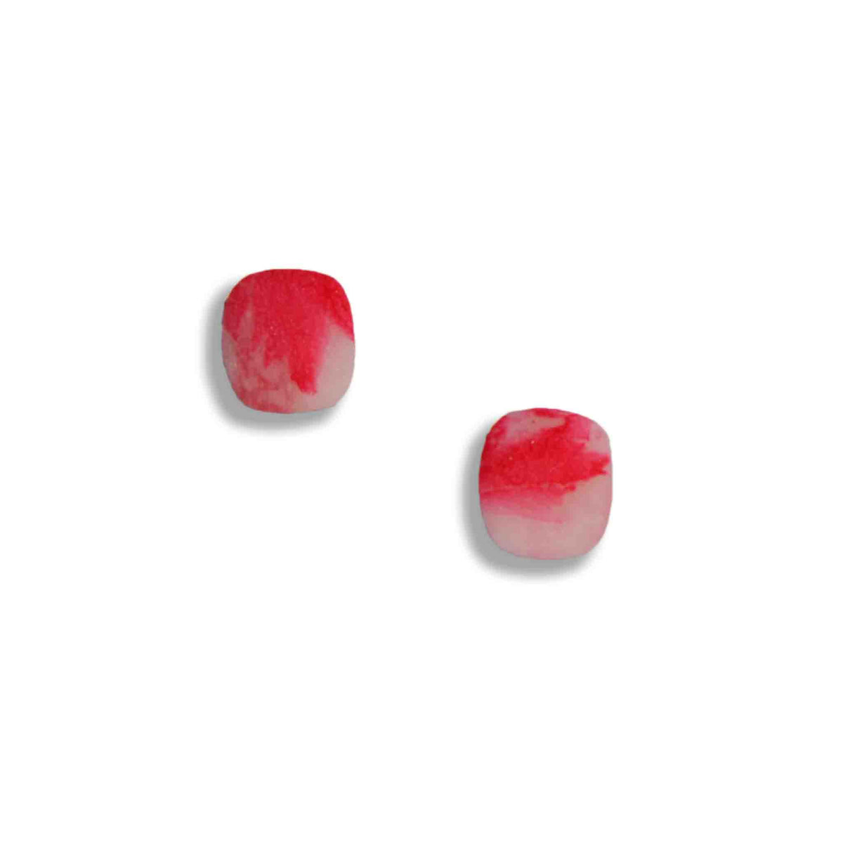 Red and white square stud earrings