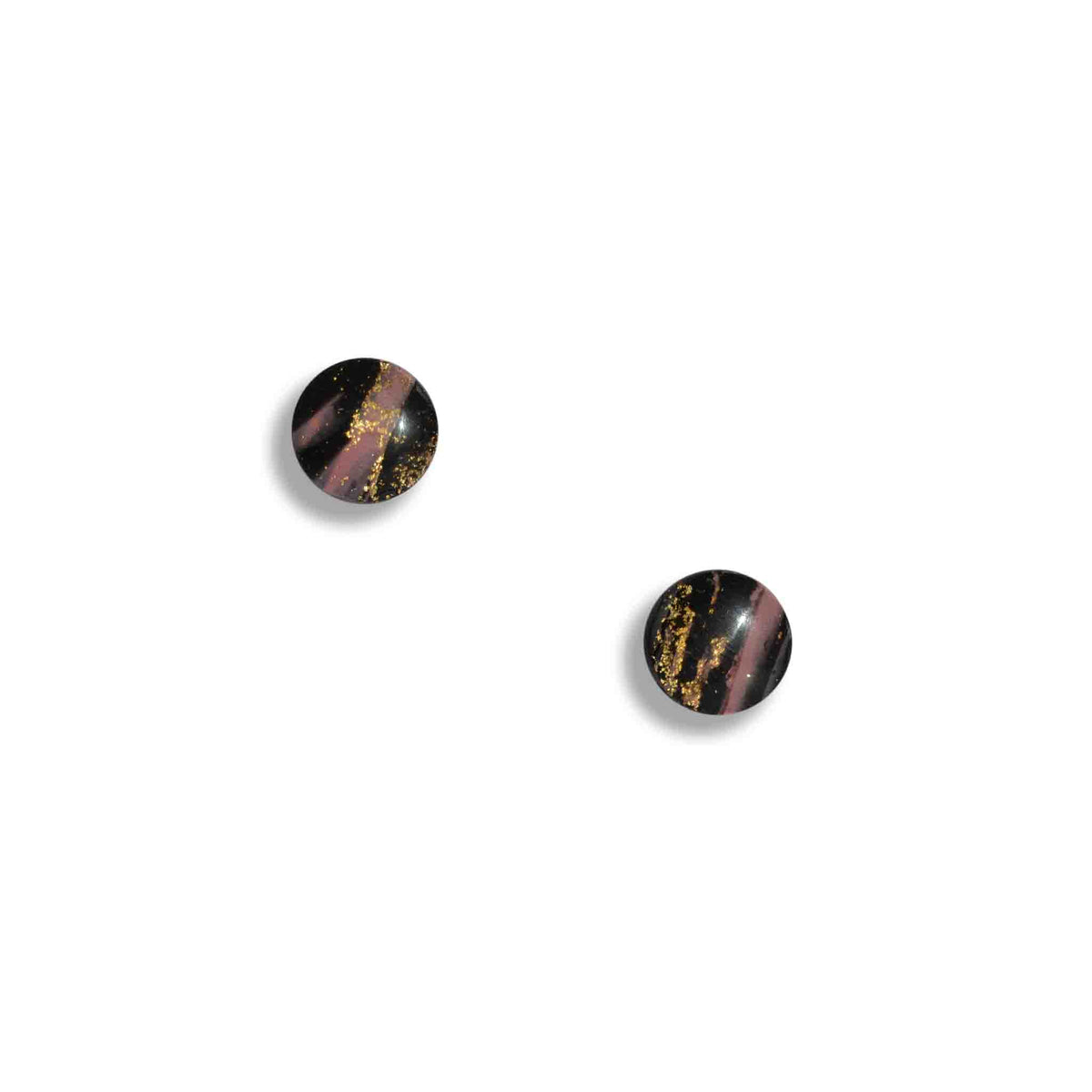 Black pink and gold marble stud earrings