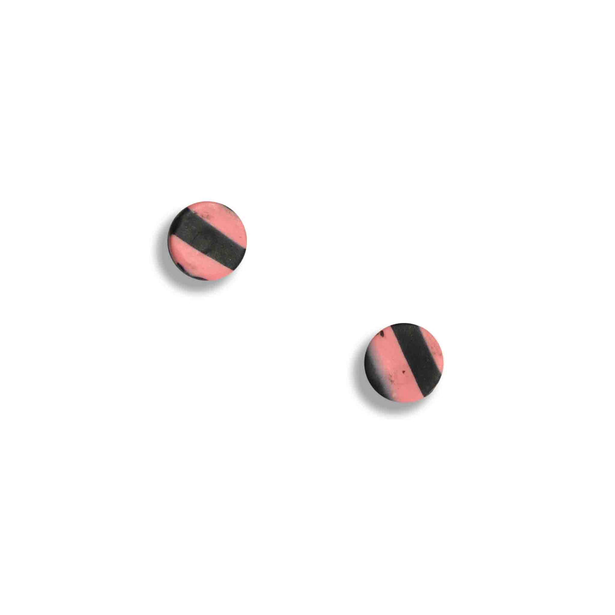 Black and pink stripe stud earrings