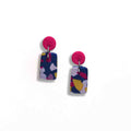 Terrazzo dangle polymer clay earrings magenta studs