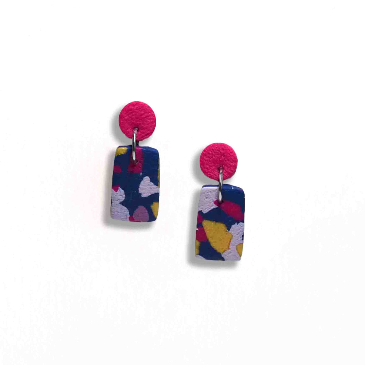 Terrazzo dangle polymer clay earrings magenta studs
