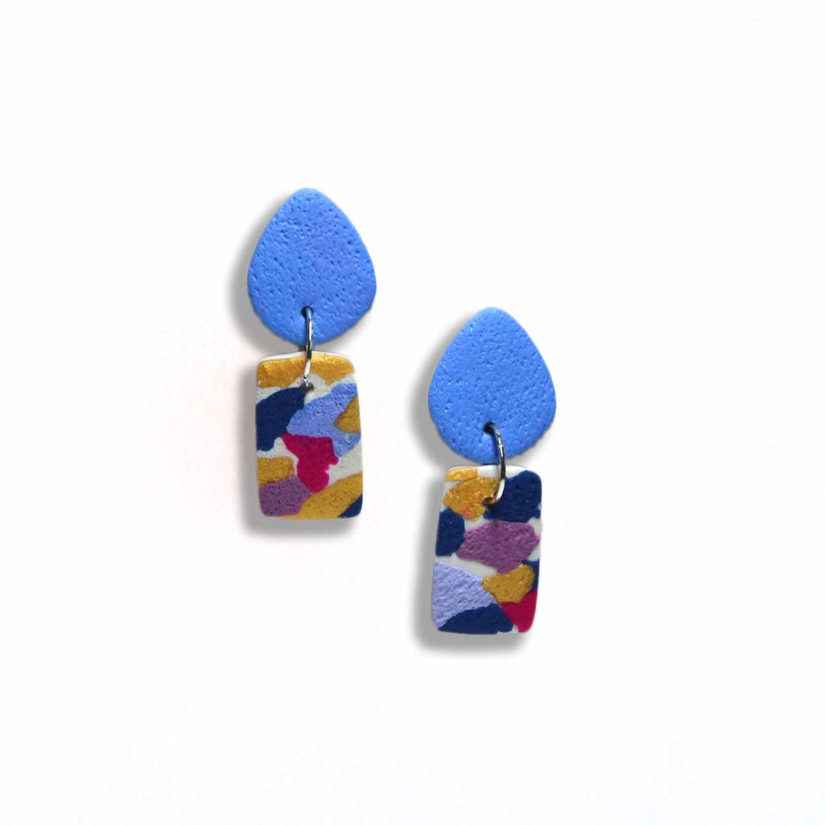 Terrazzo earrings with teardrop baby blue studs