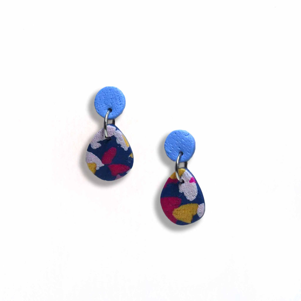 Terrazzo pop dangle earrings with baby blue stud