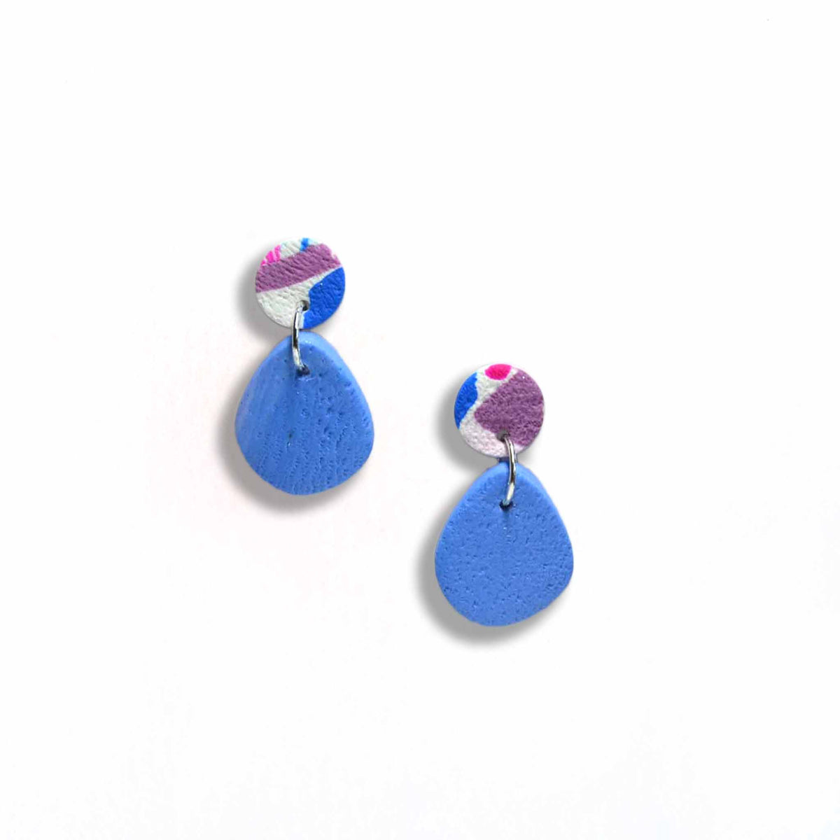 Blue and purple terrazzo stud earrings with baby blue teardrop