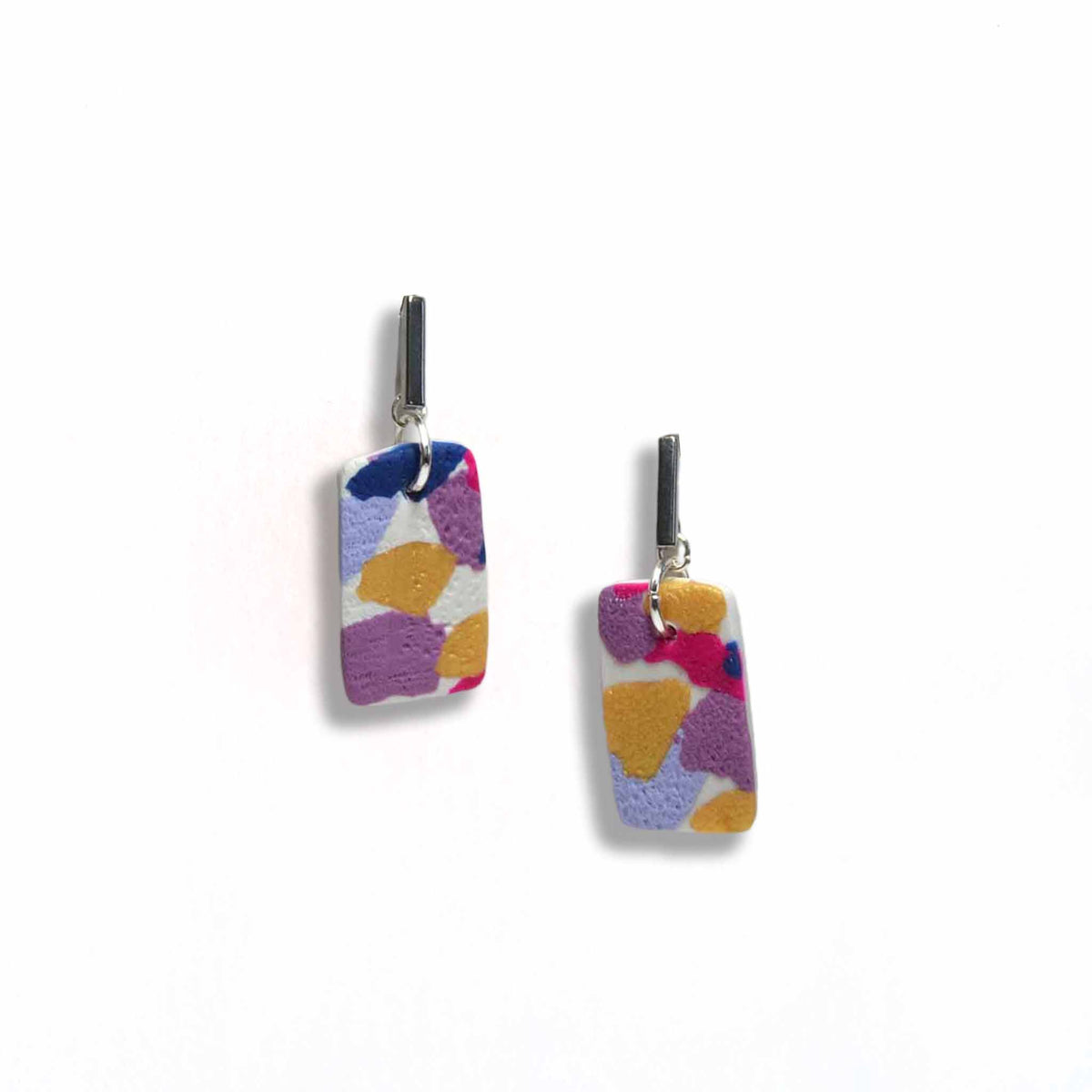 Terrazzo multi-colour drop earrings with stainless steel bar studs