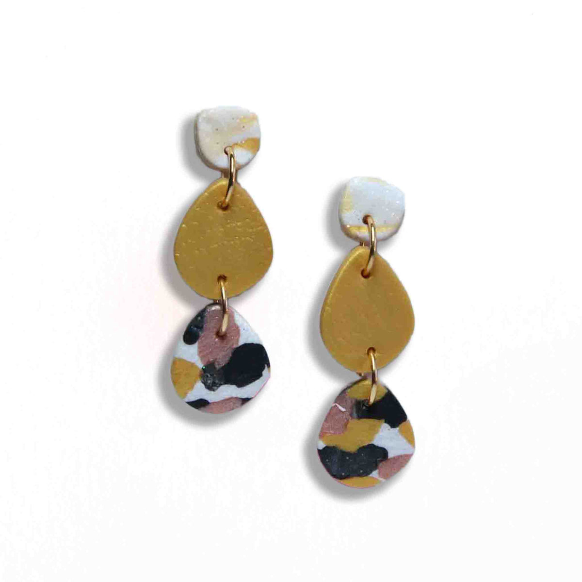 Terrazzo dangle earrings with marbled gold stud