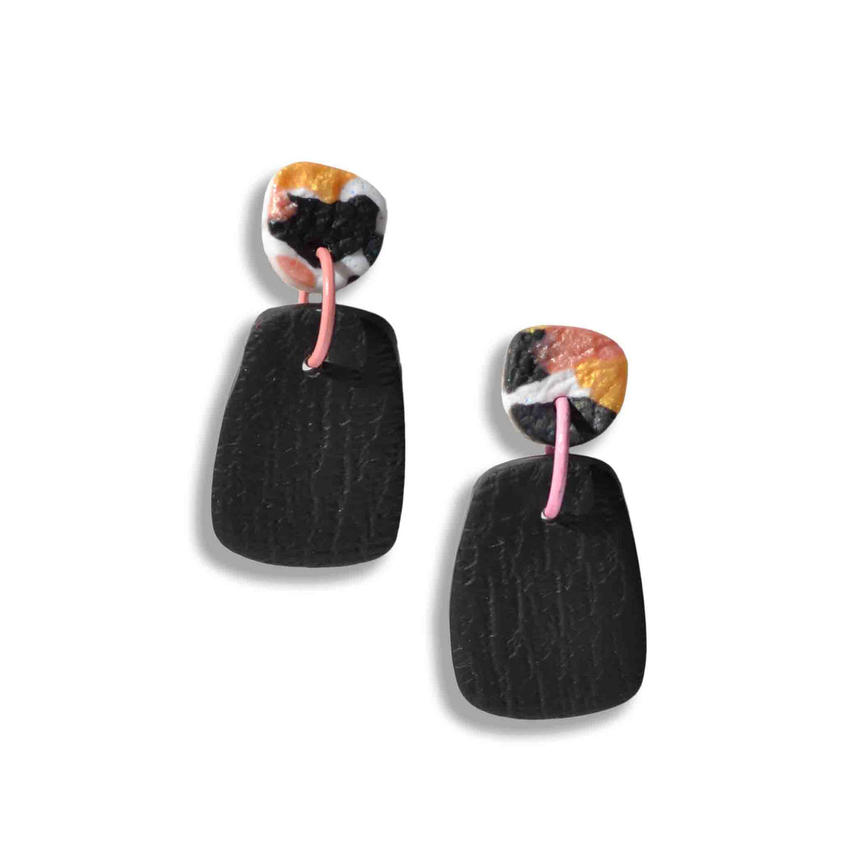 Terrazzo stud earrings with black textured drop